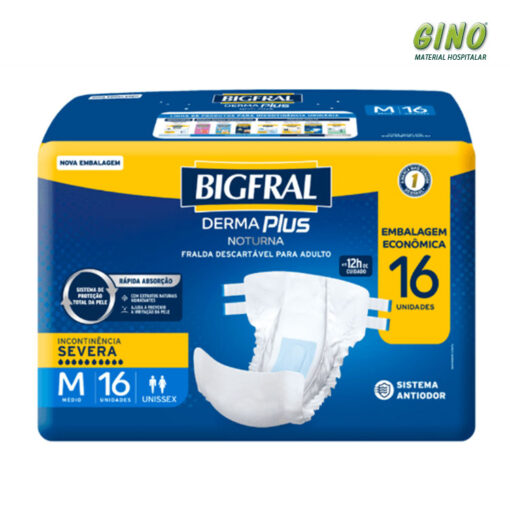 Fralda Geriátrica Unissex Bigfral Derma Plus Noturna M 16 unidades